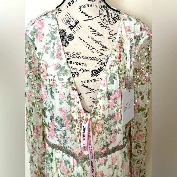 Mac Duggal Floral Midi Dress - White and Pink - Picture 5 of 16